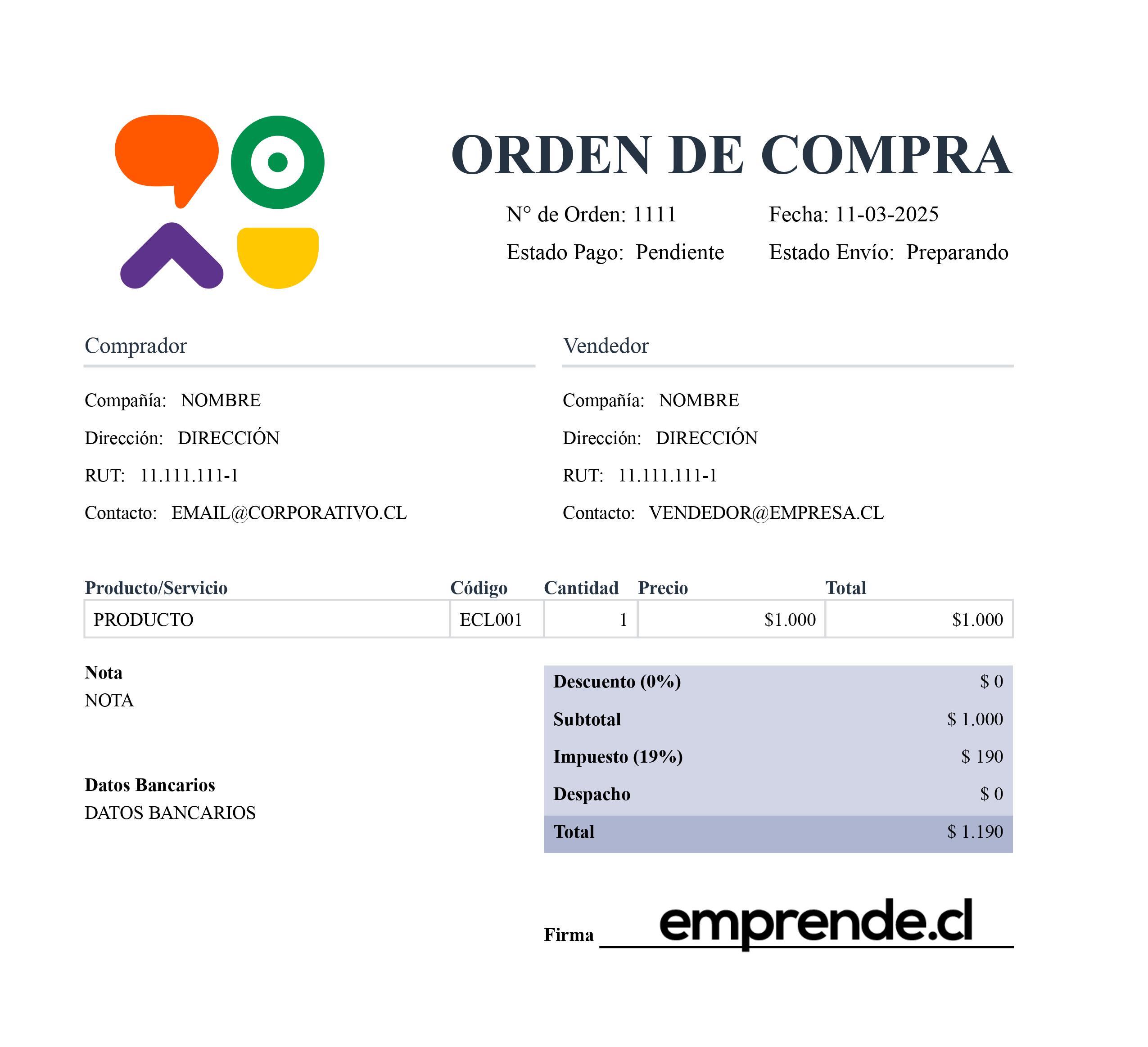 Estos son los datos que deben contener las órdenes de compra